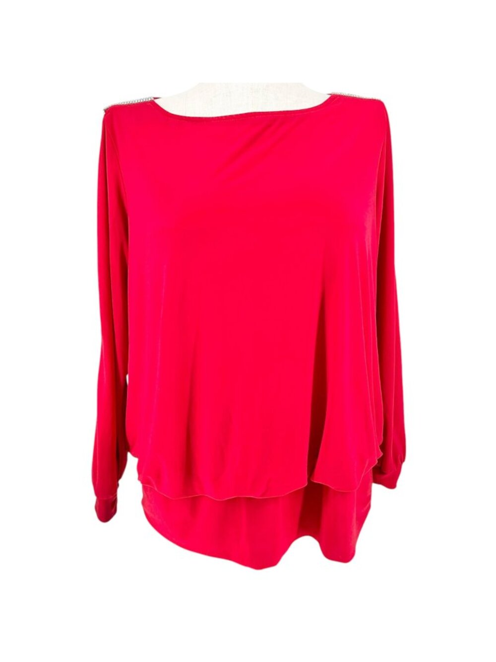 db Established 1962 Layered Blouse Size 2X Red Rhinestone Shoulder Open Sleeve